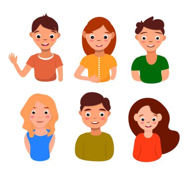 Children icon character Set, isolated avatar funny happy group, vector flat illustration.