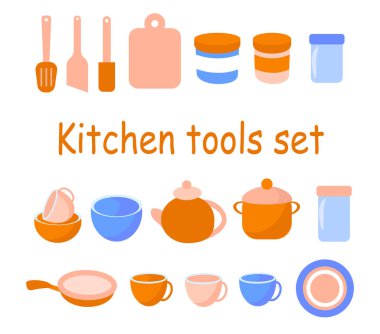 Kitchen tools set in flat cartoon style