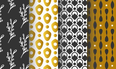 Luxury seamless pattern collection black and white gold ornamental background vector endless wallpaper 