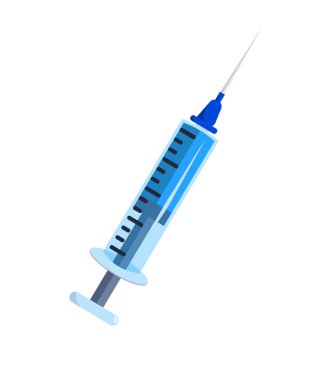 Blue syringe icon isolated on white flat colorful cartoon illustration object medical equipment health care instrument needle injection 
