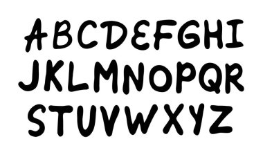 English alphabet grunge handwritten set flat black icons isolated on white kids education simple font 