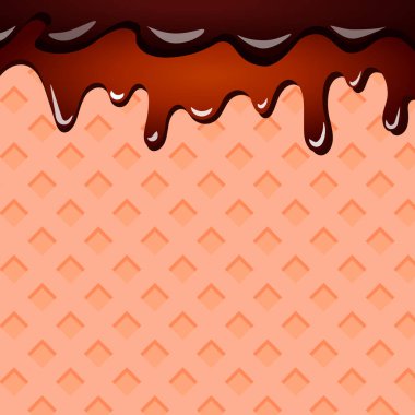 Ice cream melted black chocolate waffle background