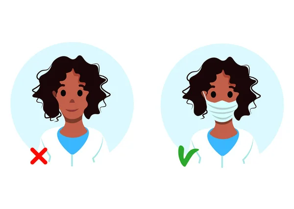 Mujer Afro Con Pancarta Máscara Médica — Vector de stock