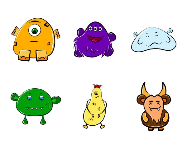 Monster Creature Vector Cartoon Characters Set Isolated White Colorful Icons — Wektor stockowy