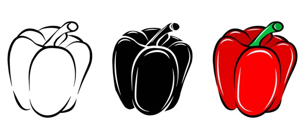 Red Pepper Isolated Vector Icon Vegetable Fresh Food Cartoon Outline —  Vetores de Stock
