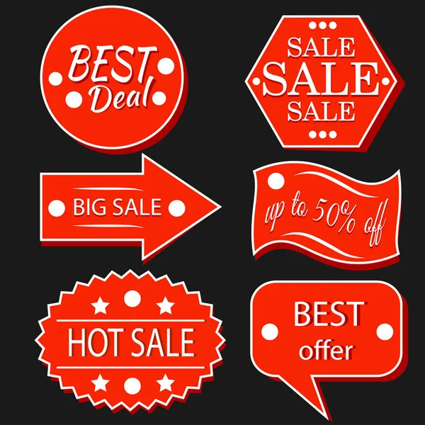 Set Sale Stickers Red Icon Isolated Flat Colorful Illustration Big — Stok Vektör