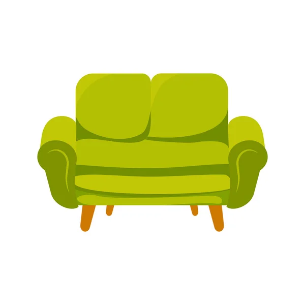 Cozy Interior Design Green Sofa Flat Illustration Colorful Isolated Icon — Stock Vector