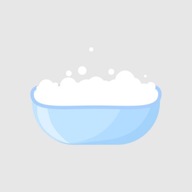 Isolated vector icon blue bathtub colorful flat illustration interior design element white bubbles soap foam spa relax hygiene