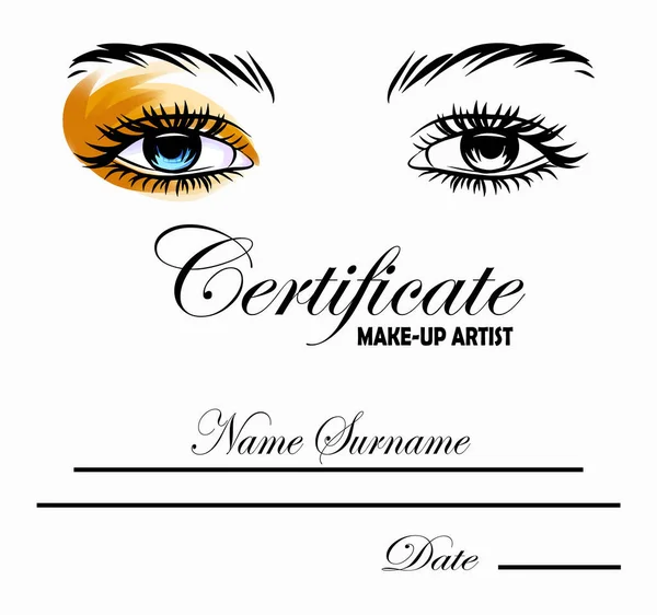 Make-up artist certificate template beauty and fashion salon vector card woman eyes black and white 