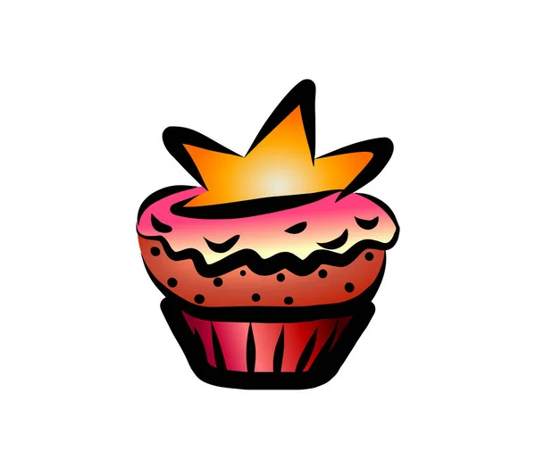 Birthday Cupcake Star Vector Illustration Tasty Food Icon Bakery Logo — Stockvektor