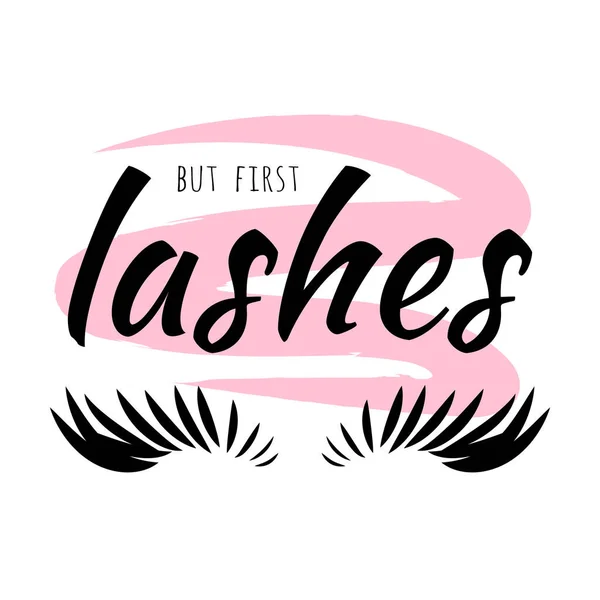 First Lashes Lettering Phrase Isolated White Flat Icon Black Font — Vector de stock