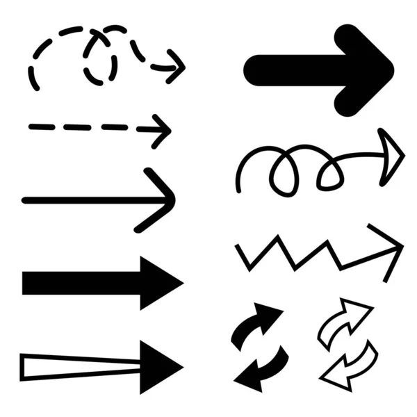 Icon Set Arrows Black Isolated White Doodle Different Flat Sign — Stock vektor