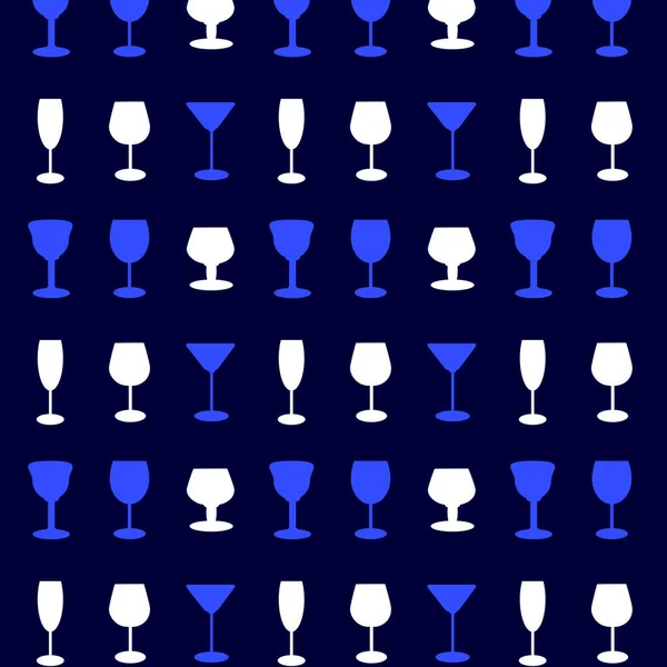 Alcohol Copa Vino Patrón Sin Costura Forma Vectorial Ilustración Azul — Vector de stock
