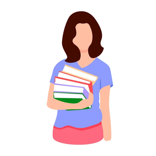 Woman Flat Illustration Books Colorful Cartoon Isolated White Icon Reading — Image vectorielle