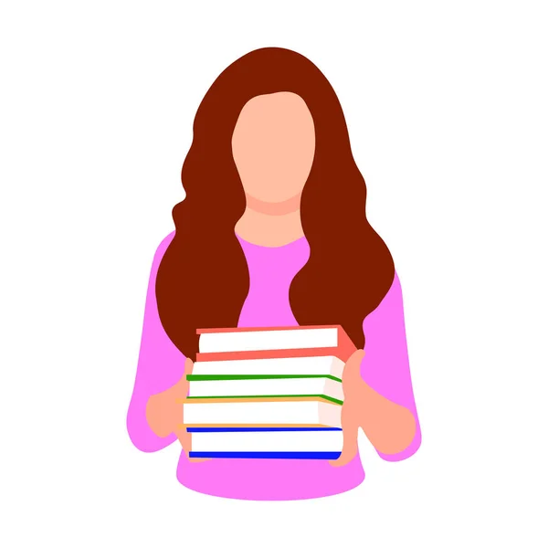 Woman Flat Illustration Books Colorful Cartoon Isolated White Icon Reading — Stok Vektör