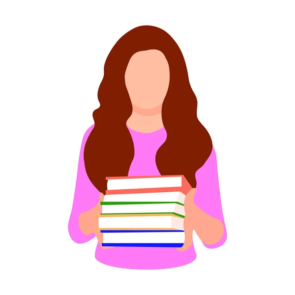 Mujer Ilustración Plana Con Libros Dibujos Animados Colores Aislados Icono — Vector de stock