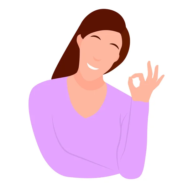 Hand gesture okay young woman character isolated on white icon positive cheerful smiling