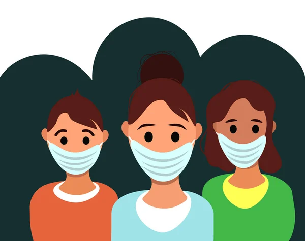 Grupo Personas Que Usan Máscara Médica Vector Ilustración Concepto Personas — Vector de stock