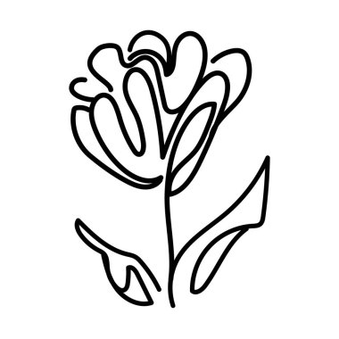 Doodle linear flower illustration isolated on white icon outline sketch rose peony one line art beauty logo illustration