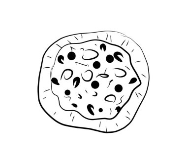 Pizza icon black outline isolated on white simple vector doodle sketch hand drawn logo Italian food cooking