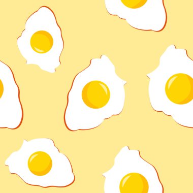 Fried eggs seamless pattern illustration yellow background yolk food tasty template
