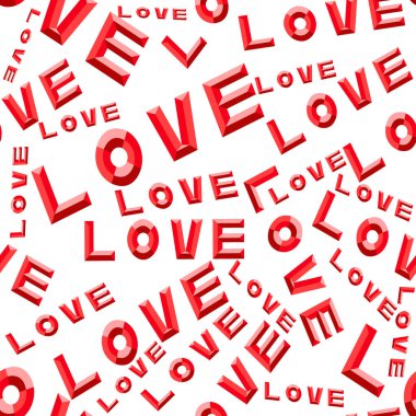 Seamless vector pattern red love word isolated on white background lettering type font print wallpaper romantic design