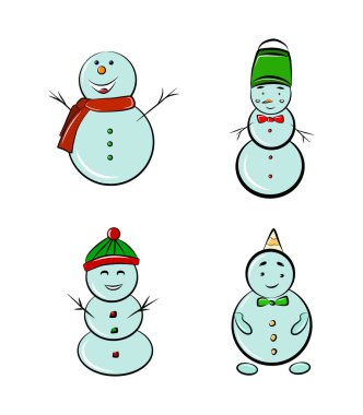 Snowman vector illustration flat cartoon character set isolated on white Christmas winter season 