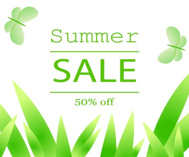 Summer sale banner green grass border shopping marketing background seasonal offer discount