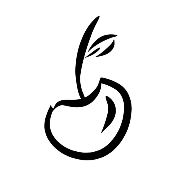 Cherry Flat Line Art Isolated White Icon Berry Logo Design — Stockvektor