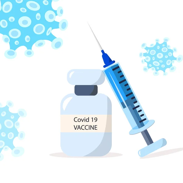 Εμβόλιο Coronavirus Και Σύριγγα Εικονογράφηση Πολύχρωμη Διάνυσμα Απομονωμένη Λευκό Εργαλεία — Διανυσματικό Αρχείο