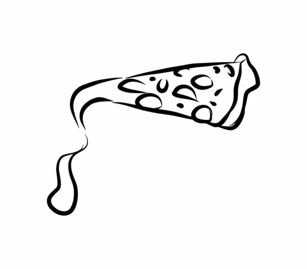 Pizza Slice Vector Ilustración Aislado Blanco Negro Contorno Simple Doodle — Archivo Imágenes Vectoriales
