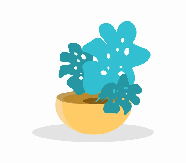 Monstera Home Plant Yellow Flower Pot Green Blue Leaves Vector — Stockvektor