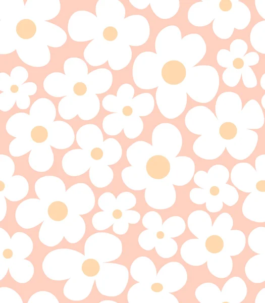 White Camomile Doodle Vector Seamless Pattern Simple Floral Botanical Flower — Διανυσματικό Αρχείο