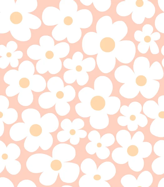 White Camomile Doodle Vector Seamless Pattern Simple Floral Botanical Flower — Stockvektor