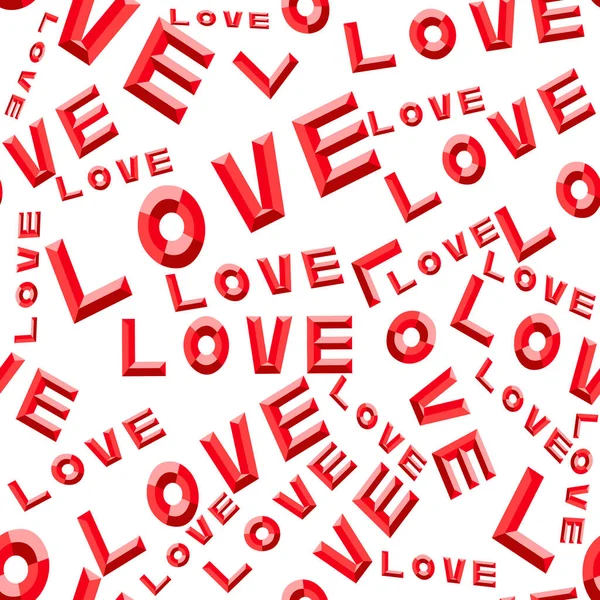 Seamless Vector Pattern Red Love Word Isolated White Background Lettering — Stock vektor