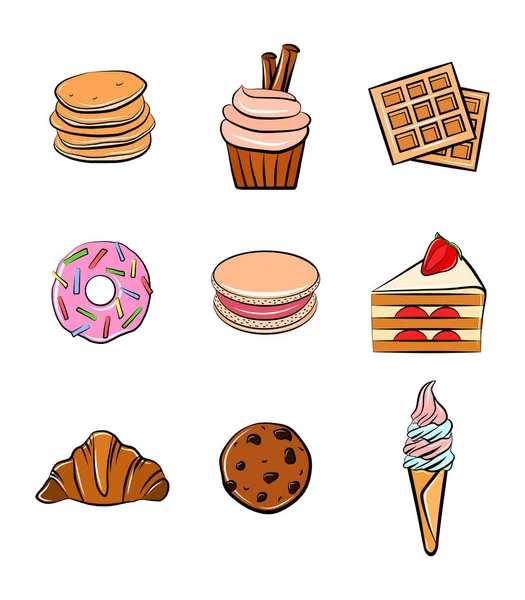 Sweets Icon Set Vector Illustration Isolated Clip Art Graphic Sticker — Vetor de Stock