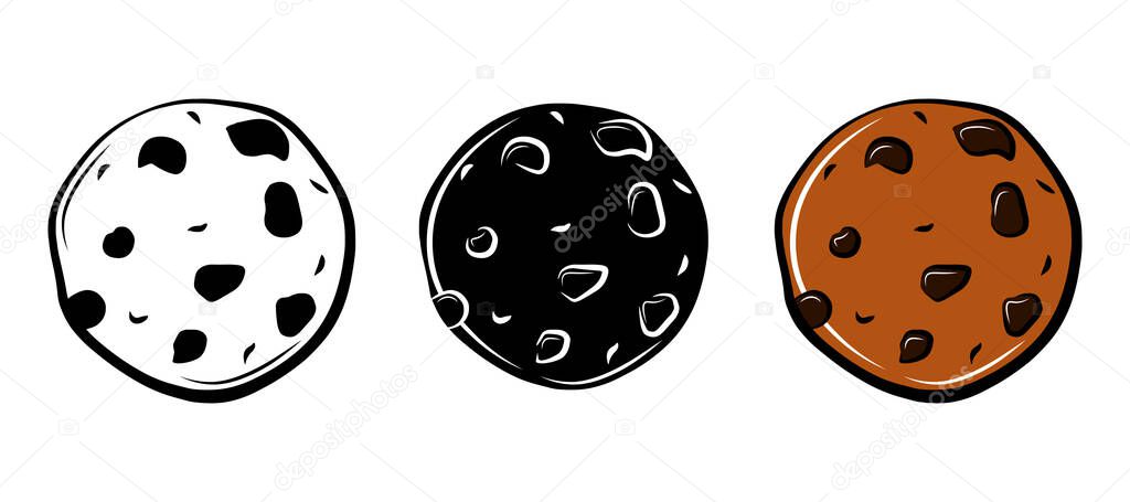 Sweet chocolate biscuits cookies tasty food isolated icon sketch outline drawing doodle graphic logo design sugar dessert pastry bakery candy bar flat cartoon vector sticker
