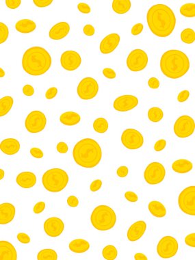 Nakit altın sikke para yağmuru, izole vektör konsepti, finans sektörü düz çizim. Fal web pankartı şablonu kazan. Ödeme örüntüsü kazanılıyor.