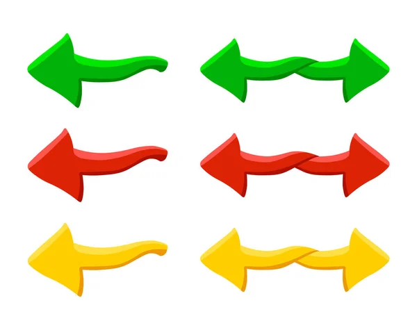 Colorato Cartoni Animati Freccia Icona Segno Rosso Verde Giallo Piatto — Vettoriale Stock