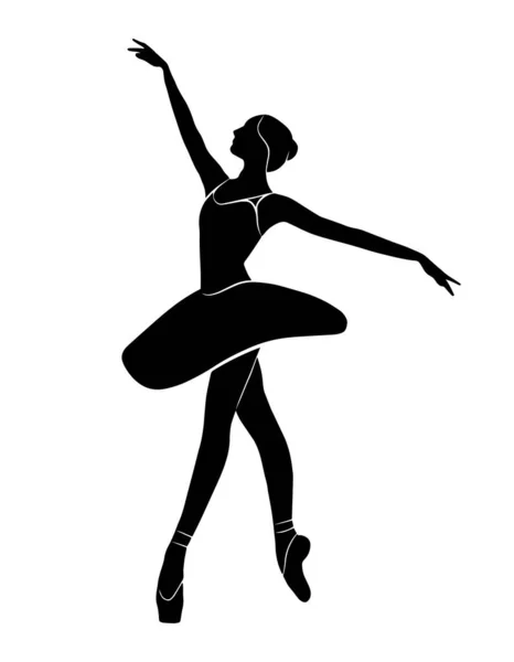 Balett Dansare Full Kroppsform Vektor Isolerad Skugga Enkel Svart Siluett — Stock vektor