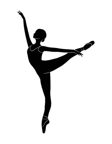 Balett Dansare Full Kroppsform Vektor Isolerad Skugga Enkel Svart Siluett — Stock vektor