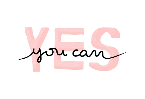 Yes You Can Motivational Inspiration Lettering Card Template Vector Isolated — Stock Vector