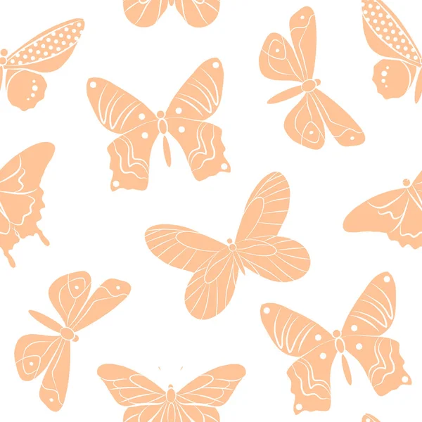 Ilustracja Odizolowanego Wektora Motyla Blado Pastelowy Pomarańczowy Wzór Bez Szwu — Wektor stockowy