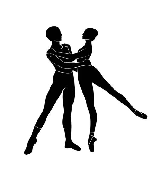 芭蕾舞伴的矢量图解 年轻的男人和女人身体的阴影形状孤立在白色的背景上 芭蕾工作室标志设计 — 图库矢量图片