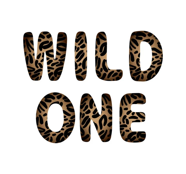 Wild Jeden Leopard Zvíře Tisk Texturovaný Text Izolovaný Bílém Pozadí — Stockový vektor