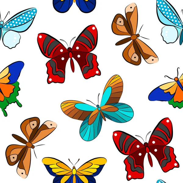 Schmetterlingsinsekt Isolierte Vektorillustration Cartoon Bunte Nahtlose Mustervorlage Grafische Umrisszeichnung Von — Stockvektor