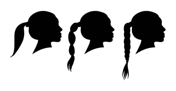 Vrouwenhoofd Geïsoleerde Zwarte Schaduw Vorm Plat Eenvoudig Vectorsilhouet Haarstijlen Variaties — Stockvector