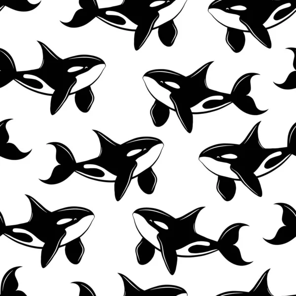 Underwater killer whale animal, sea fish seamless pattern template, vector isolated black print wrapping paper. Nautical graphic background.