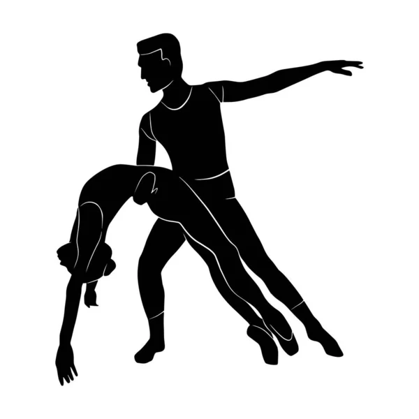 Vector Illustratie Met Balletdansers Paar Jonge Man Vrouw Lichaam Schaduw — Stockvector