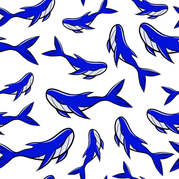 Cartoon Blue Whale Seamless Pattern Isolated White Background Textile Print — Stock Vector